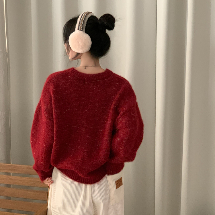 펌킨 윈터 보카시 알파카 도톰 믹스 라운드 울니트 레드