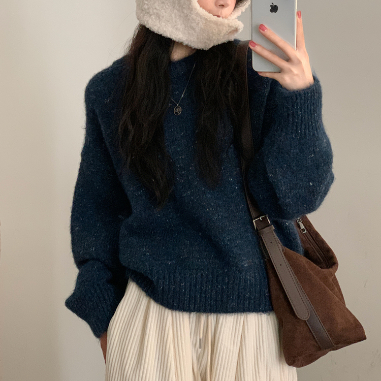 펌킨 윈터 보카시 알파카 도톰 믹스 라운드 울니트 네이비