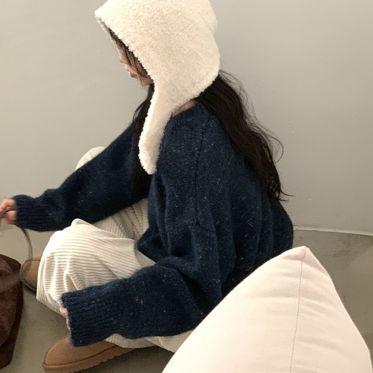 펌킨 윈터 보카시 알파카 도톰 믹스 라운드 울니트 네이비