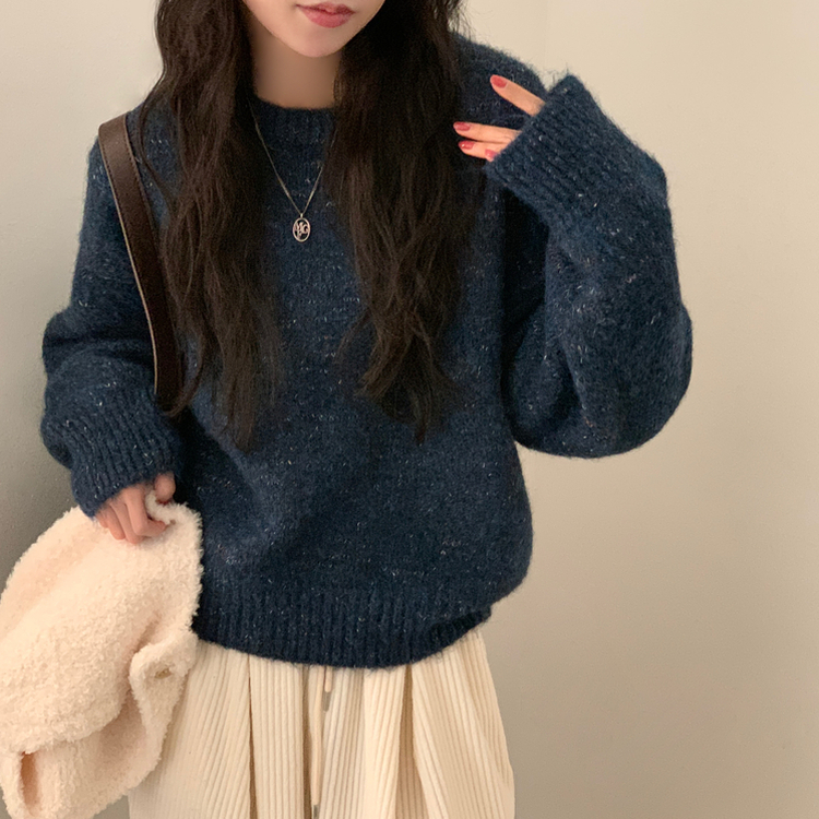 펌킨 윈터 보카시 알파카 도톰 믹스 라운드 울니트 네이비