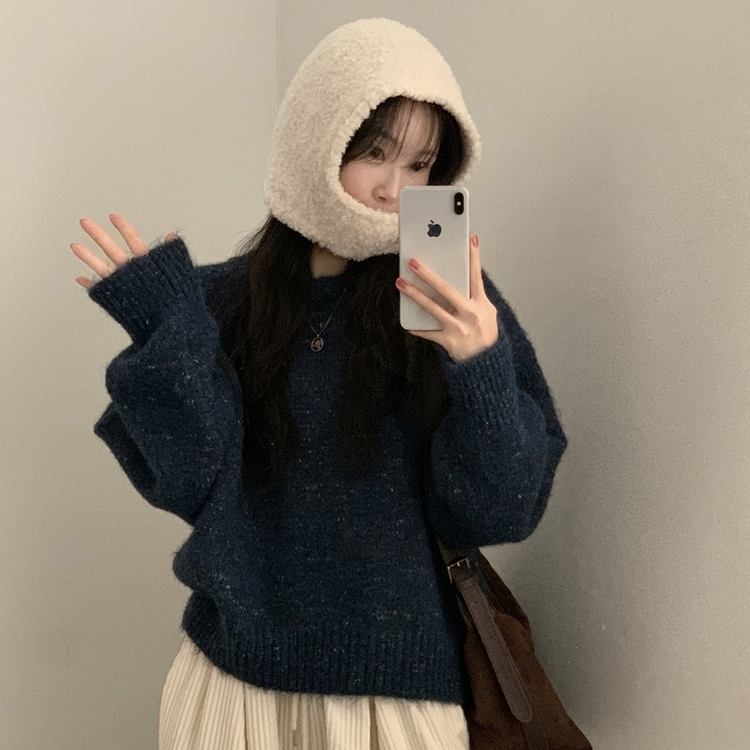 펌킨 윈터 보카시 알파카 도톰 믹스 라운드 울니트 네이비