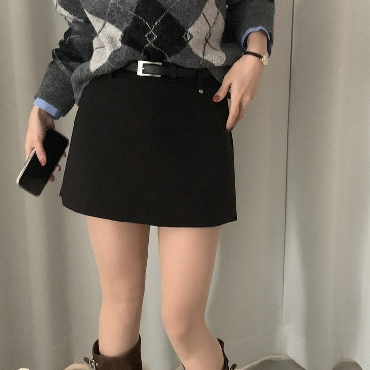 겨울 모직 벨트세트 펜던트 치마바지 A라인 미니스커트