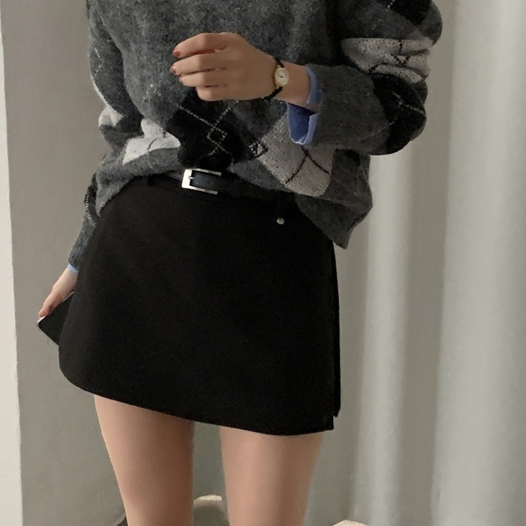 겨울 모직 벨트세트 펜던트 치마바지 A라인 미니스커트
