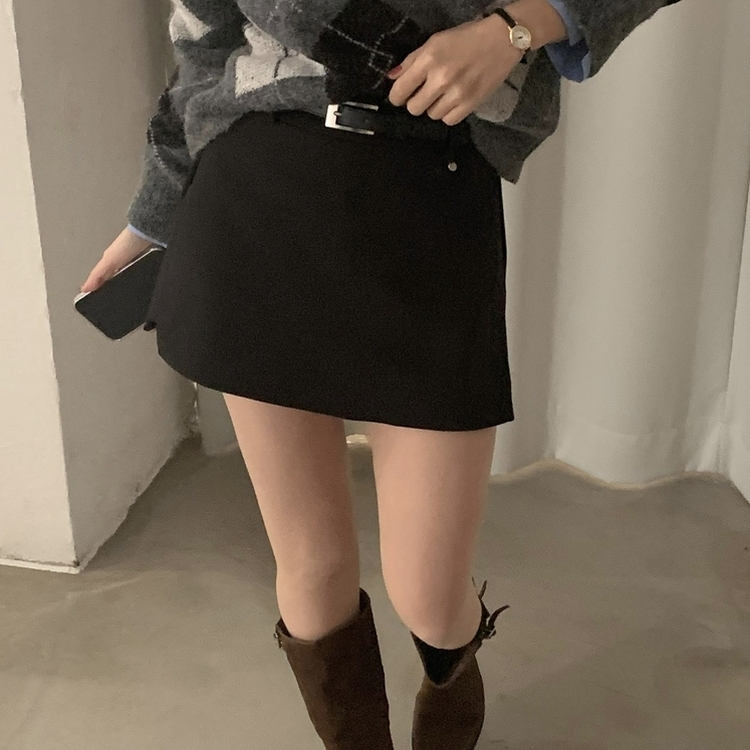 겨울 모직 벨트세트 펜던트 치마바지 A라인 미니스커트