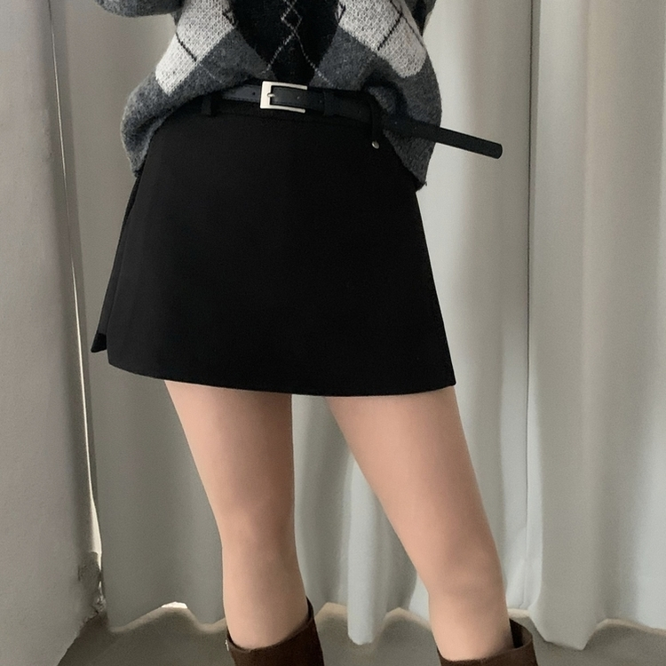 겨울 모직 벨트세트 펜던트 치마바지 A라인 미니스커트