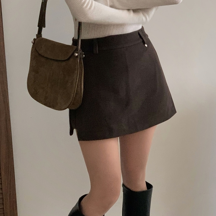 겨울 모직 벨트세트 펜던트 치마바지 A라인 미니스커트