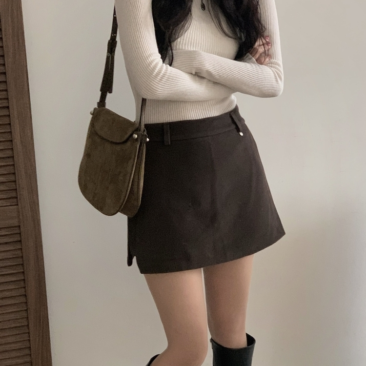 겨울 모직 벨트세트 펜던트 치마바지 A라인 미니스커트