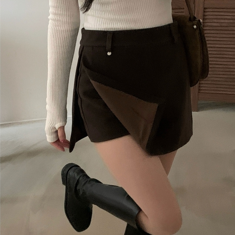 겨울 모직 벨트세트 펜던트 치마바지 A라인 미니스커트