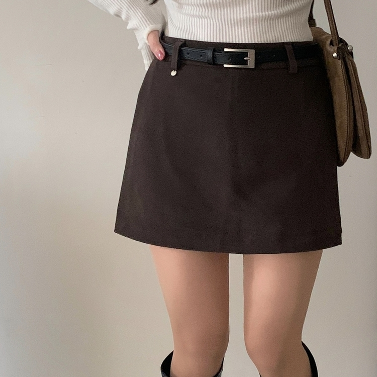 겨울 모직 벨트세트 펜던트 치마바지 A라인 미니스커트