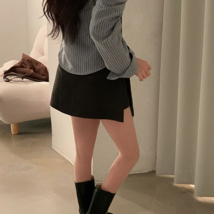 겨울 모직 벨트세트 펜던트 치마바지 A라인 미니스커트