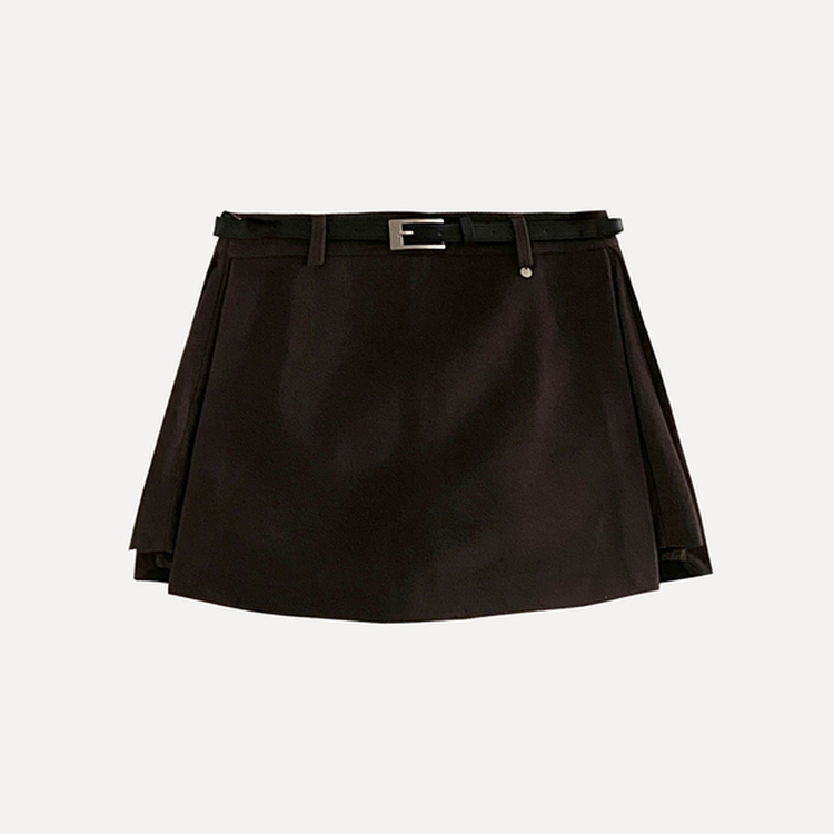 겨울 모직 벨트세트 펜던트 치마바지 A라인 미니스커트