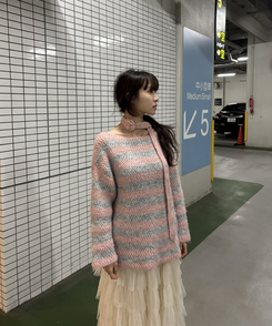 【+タイ】ルーズフィットストライプニット LIGHT PINK