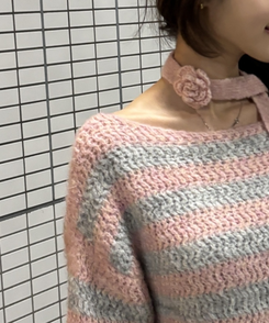 【+タイ】ルーズフィットストライプニット LIGHT PINK