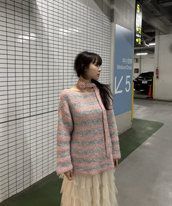 【+タイ】ルーズフィットストライプニット LIGHT PINK