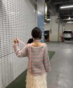 【+タイ】ルーズフィットストライプニット LIGHT PINK