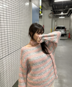 【+タイ】ルーズフィットストライプニット LIGHT PINK