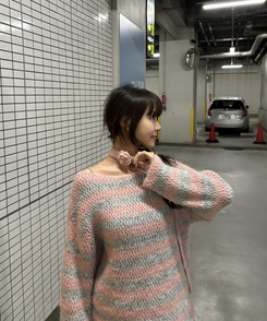 【+タイ】ルーズフィットストライプニット LIGHT PINK