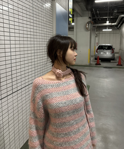 【+タイ】ルーズフィットストライプニット LIGHT PINK