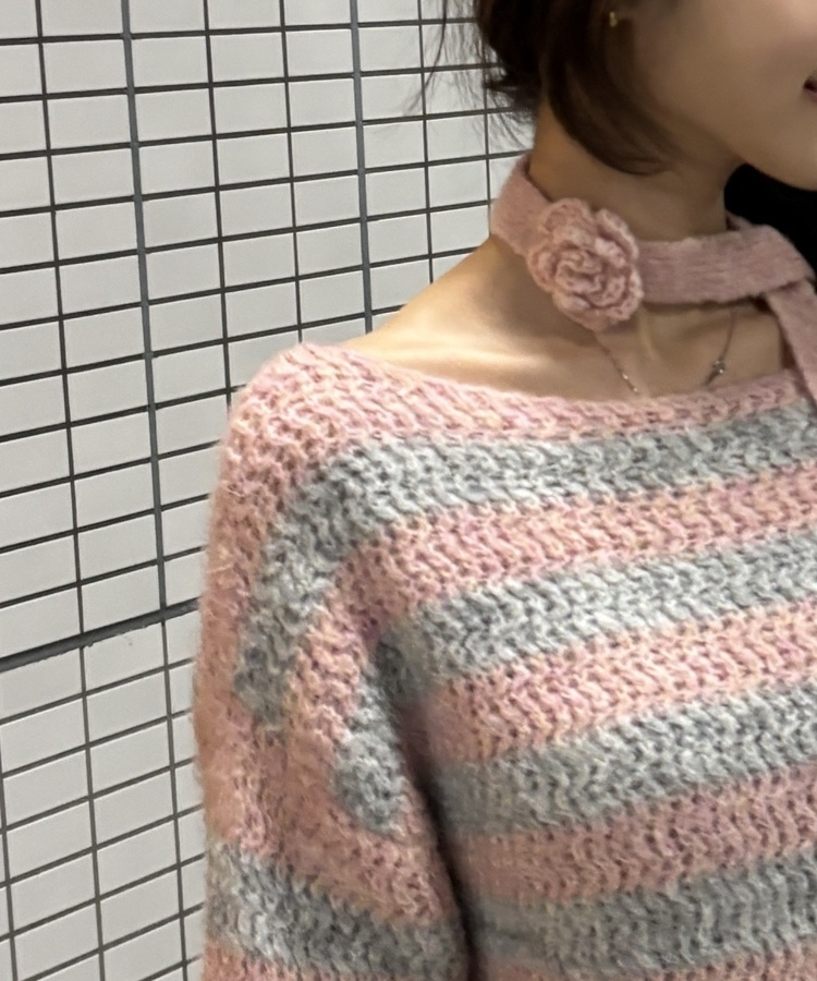 【+タイ】ルーズフィットストライプニット LIGHT PINK