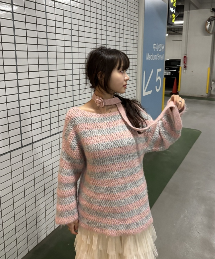 【+タイ】ルーズフィットストライプニット LIGHT PINK