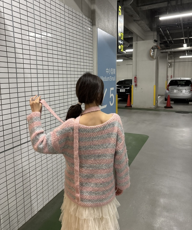 【+タイ】ルーズフィットストライプニット LIGHT PINK