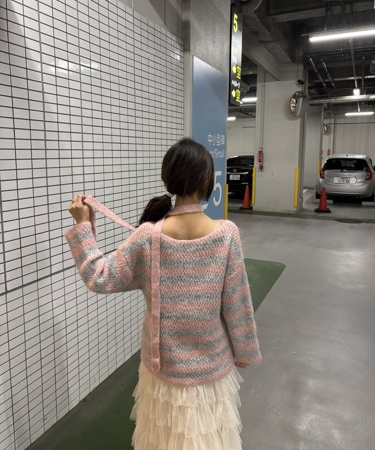 【+タイ】ルーズフィットストライプニット LIGHT PINK