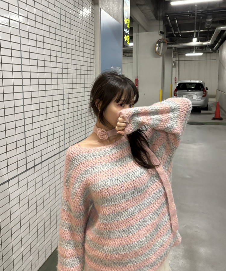 【+タイ】ルーズフィットストライプニット LIGHT PINK