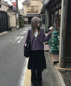 ストライプニットダブルジップアップ PURPLE