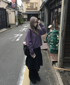 ストライプニットダブルジップアップ PURPLE