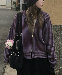 ストライプニットダブルジップアップ PURPLE