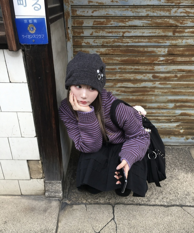 ストライプニットダブルジップアップ PURPLE