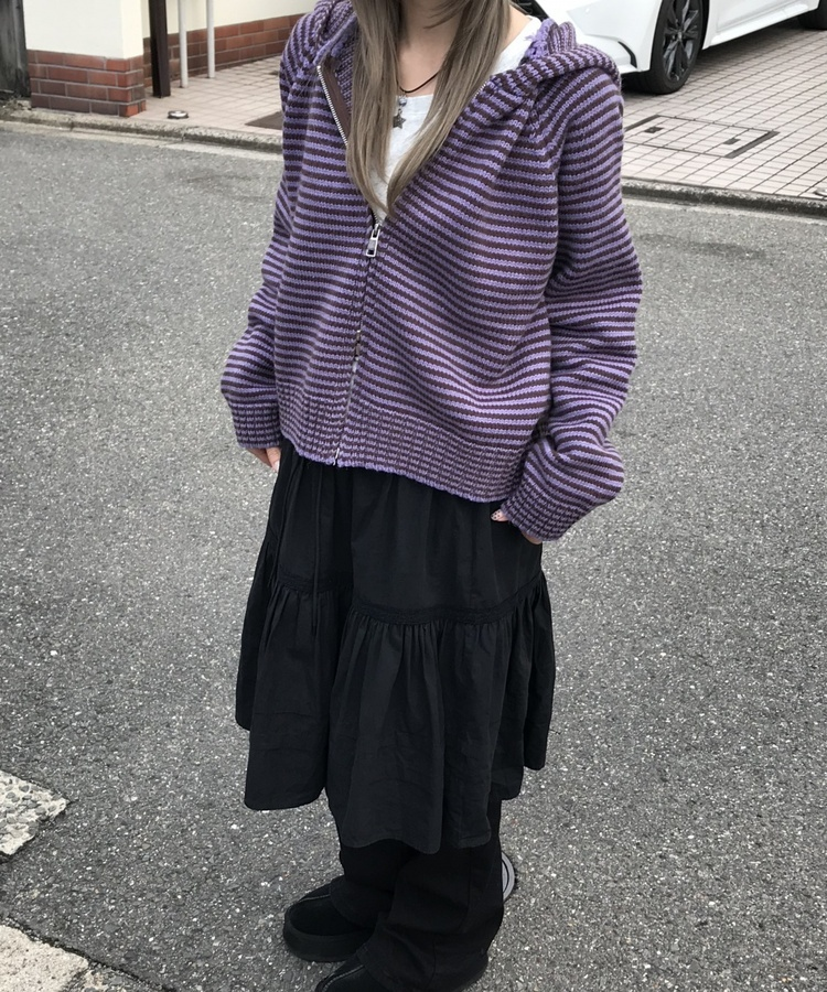 ストライプニットダブルジップアップ PURPLE