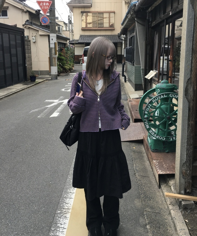 ストライプニットダブルジップアップ PURPLE