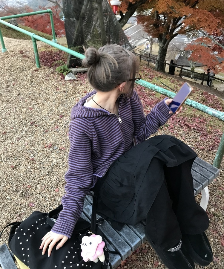 ストライプニットダブルジップアップ PURPLE