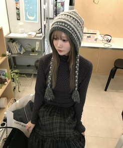 ドットタートルネック長袖 Tシャツ PURPLE