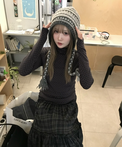 ドットタートルネック長袖 Tシャツ PURPLE