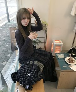 ドットタートルネック長袖 Tシャツ PURPLE