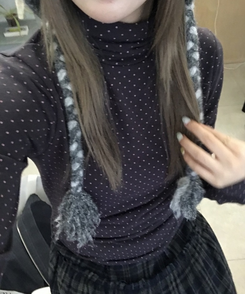 ドットタートルネック長袖 Tシャツ PURPLE