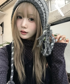 ドットタートルネック長袖 Tシャツ PURPLE