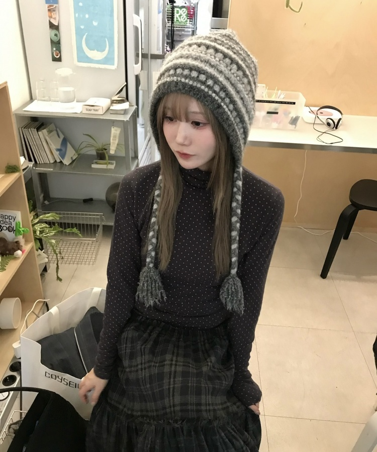 ドットタートルネック長袖 Tシャツ PURPLE