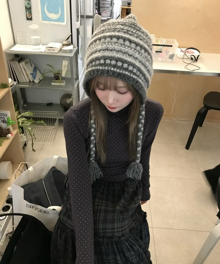 ドットタートルネック長袖 Tシャツ PURPLE