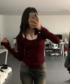 リブスリムフィットニット BURGUNDY