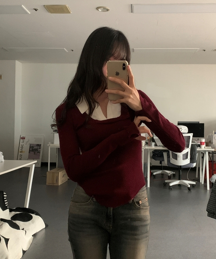 リブスリムフィットニット BURGUNDY