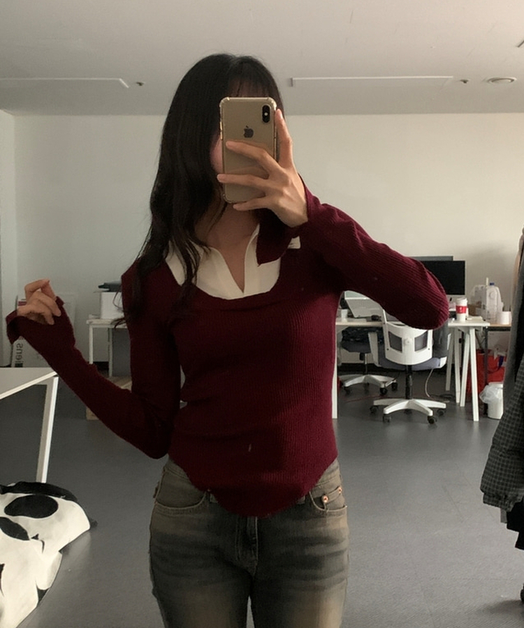 リブスリムフィットニット BURGUNDY