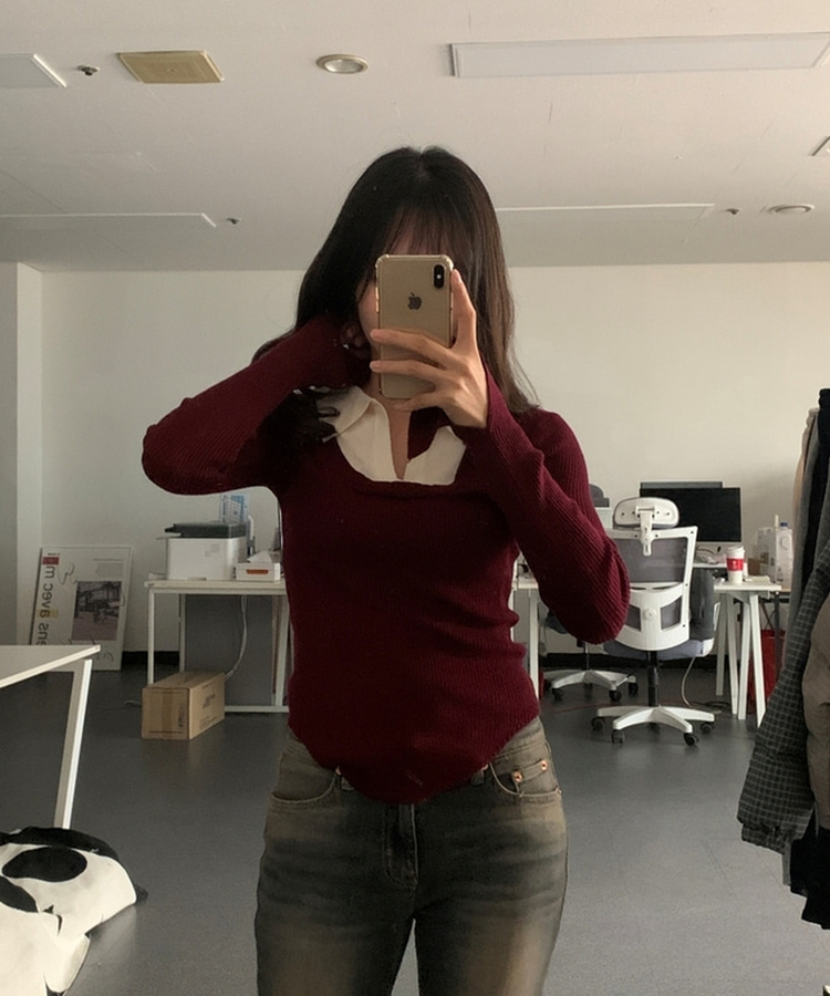 リブスリムフィットニット BURGUNDY