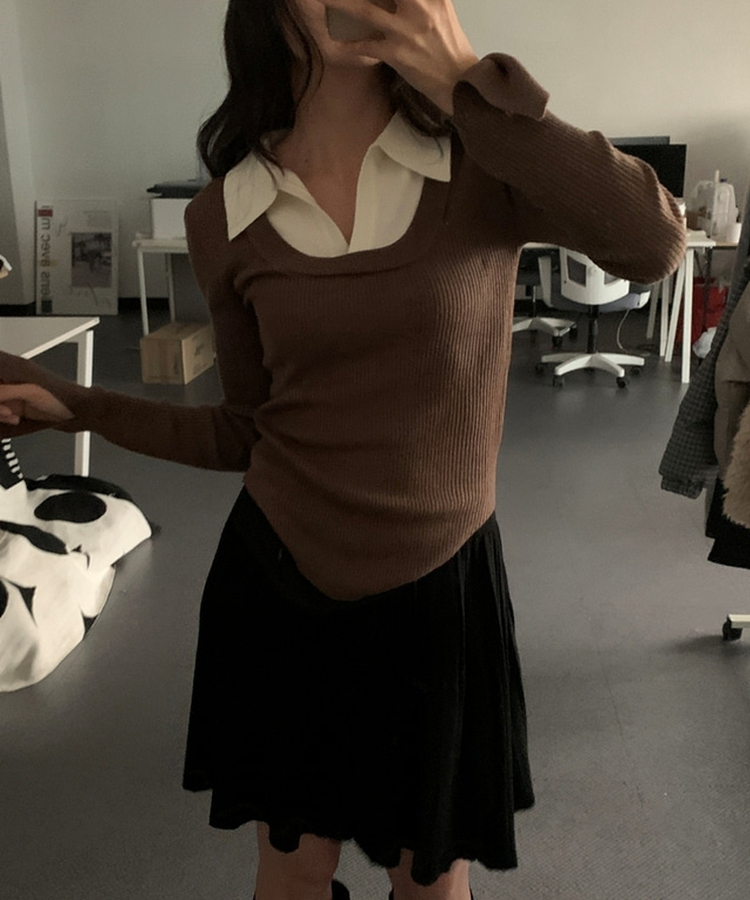 リブスリムフィットニット BROWN