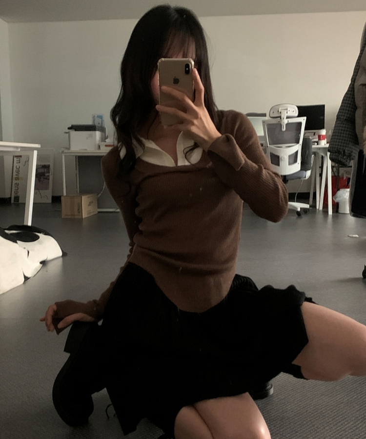 リブスリムフィットニット BROWN