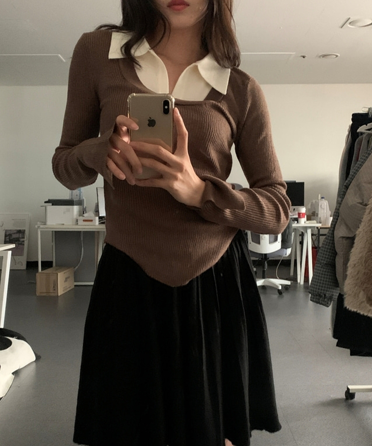 リブスリムフィットニット BROWN