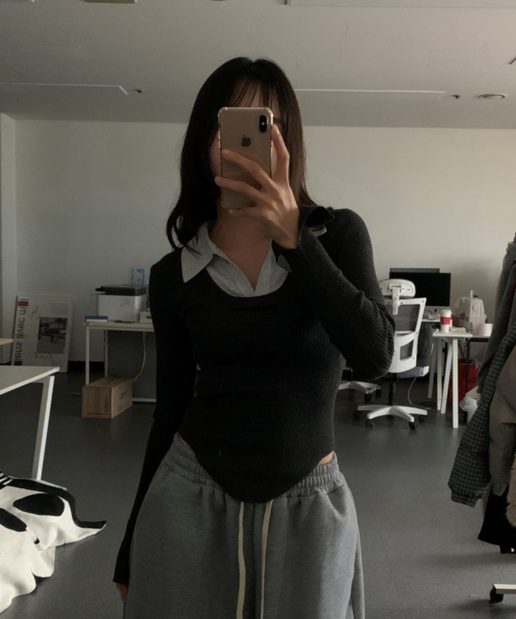 リブスリムフィットニット CHARCOAL