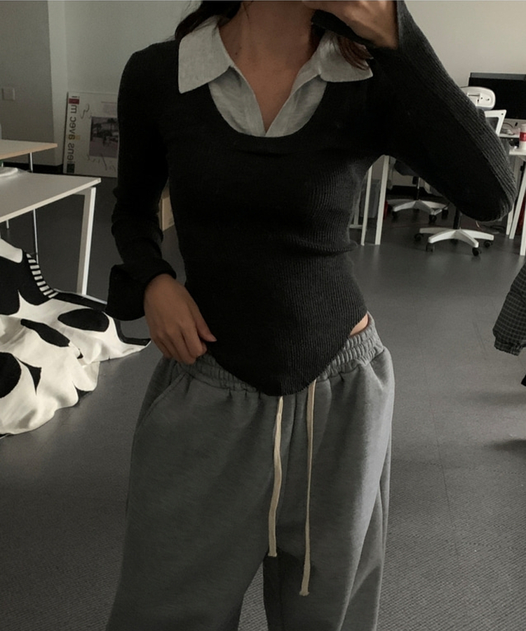 リブスリムフィットニット CHARCOAL